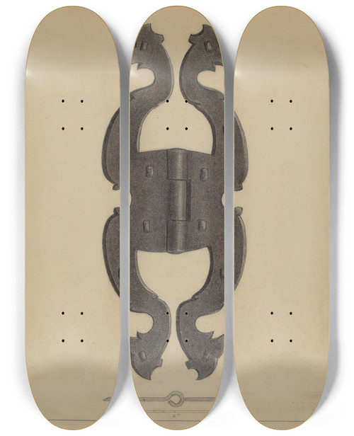 Triptych art skateboard deck of Mildred Ford Hinge by Mildred Ford (20-)