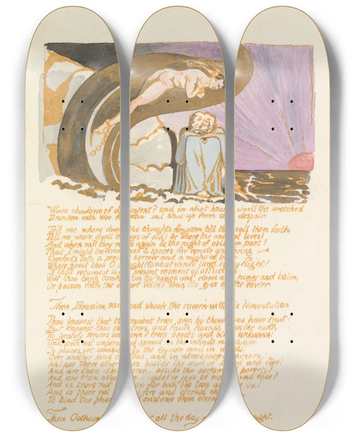 Triptych art skateboard deck of William Blake Visions Of The Daughters Of Albion Pl 06 by William Blake (1757-1827)