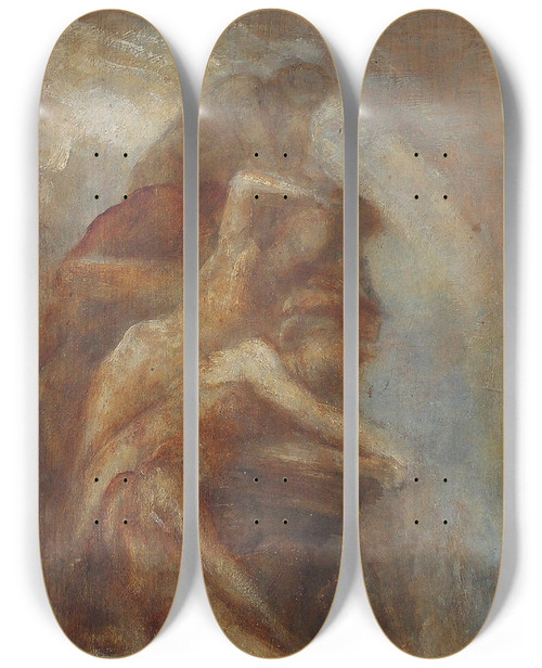 Triptych art skateboard deck of George Frederic Watts Fire Study For The Carlton House Terrace Fresco The Elements by George Frederic Watts (1817-1904)