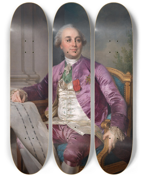 Triptych art skateboard deck of Joseph Siffred Duplessis Portrait Of Charlesclaude Flahaut De La Billarderie Comte Dangiviller 17301809 by Joseph Siffred Duplessis (1725-1802)