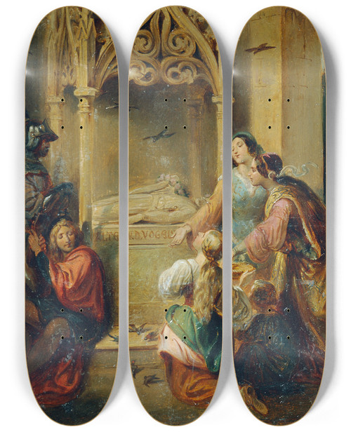 Triptych art skateboard deck of Joseph Hasslwander Am Grabe Des Walther Von Der Vogelweide by Joseph Hasslwander (1812-1878)