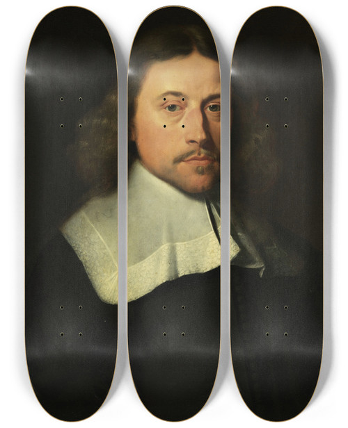 Triptych art skateboard deck of Jacob Van Reesbroeck Portrait Of Balthasar Ii Moretus by Jacob Van Reesbroeck (1620-1704)