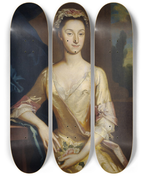 Triptych art skateboard deck of Joseph Highmore Portrait Of A Lady by Joseph Highmore (1692-1780)