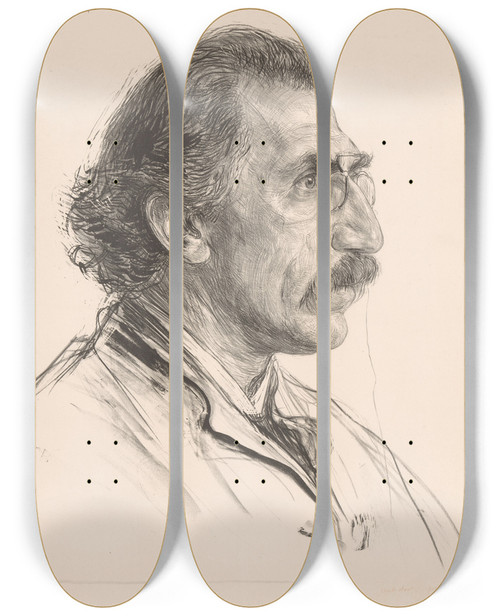 Triptych art skateboard deck of Jan Veth Portret Van Hugo Rheinhold by Jan Veth (1864-1925)
