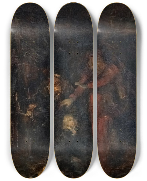Triptych art skateboard deck of Ernst Josephson The Murder Of The Ribbings by Ernst Josephson (1851-1906)