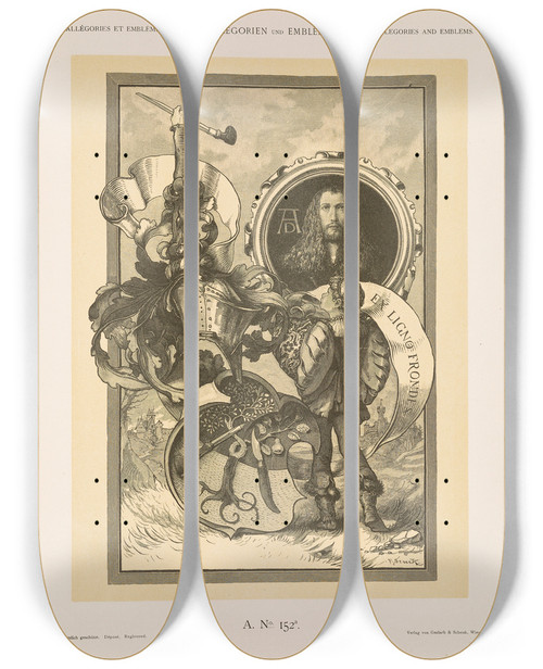 Triptych art skateboard deck of Albert Ilg Allegorien Und Embleme Vol Ii Pl164 by Albert Ilg (1847-1896)