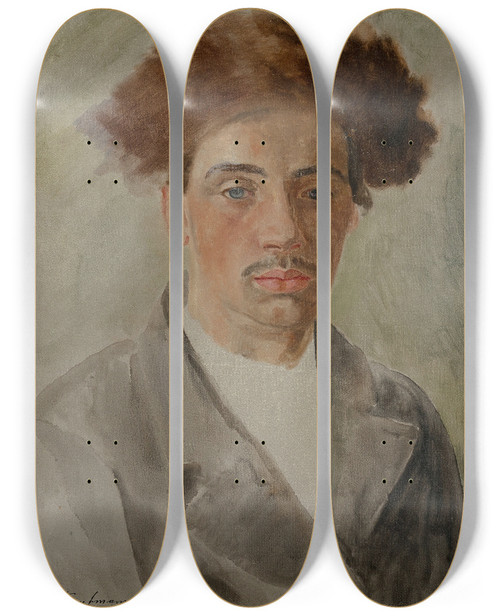 Triptych art skateboard deck of Isidor Kaufmann Study Of A Hasidic Man by Isidor Kaufmann (1853-1921)