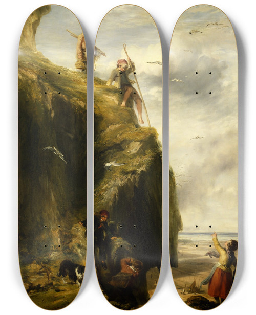Triptych art skateboard deck of William Collins Returning From The Haunts Of The Seafowl by William Collins (1788-1847)