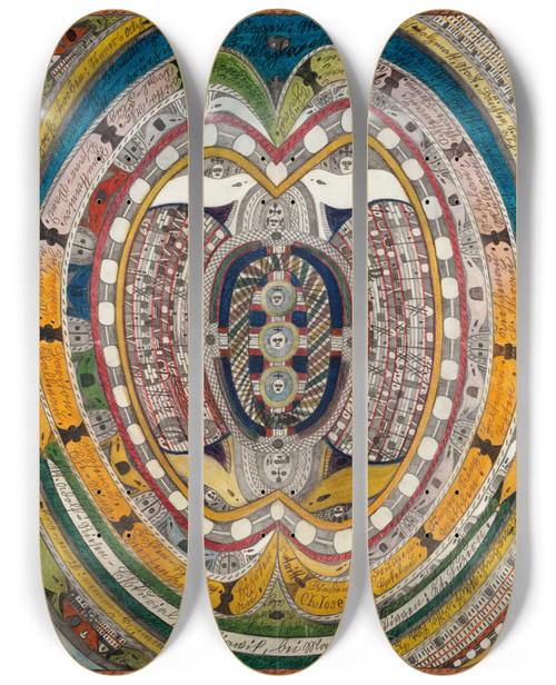 Triptych art skateboard deck of Adolf Wlfli Skt Adolfriesenekurial Reykiawik Bei Marbachwiggen Kt Luzern by Adolf Wolfli (1864-1930)