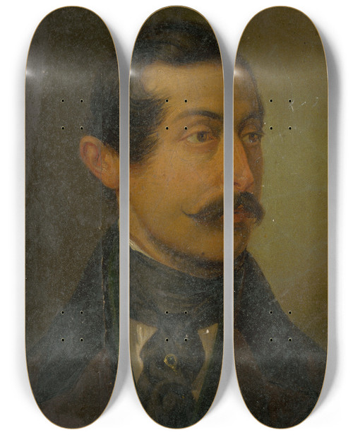 Triptych art skateboard deck of Jozef Czauczik Portrait Of A Man With A Pin And A Cravat by Jozef Czauczik (1781-1857)