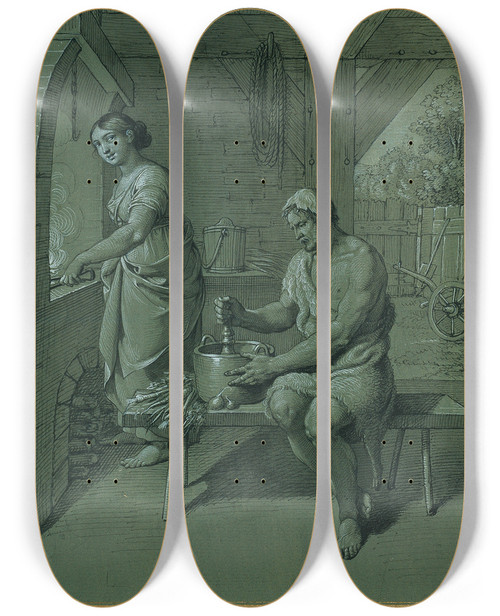 Triptych art skateboard deck of Johann Peter Krafft Herkules Und Omphale by Johann Peter Krafft (1780-1856)