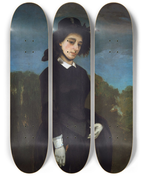 Triptych art skateboard deck of Gustave Courbet Woman In A Riding Habit Lamazone by Gustave Courbet (1819-1877)