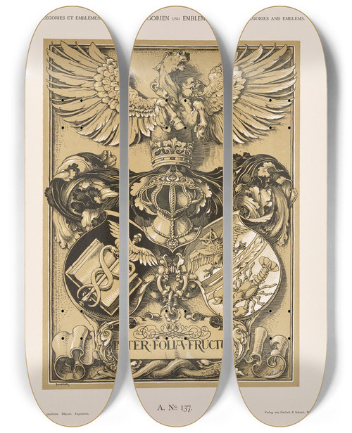 Triptych art skateboard deck of Albert Ilg Allegorien Und Embleme Vol Ii Pl148 by Albert Ilg (1847-1896)
