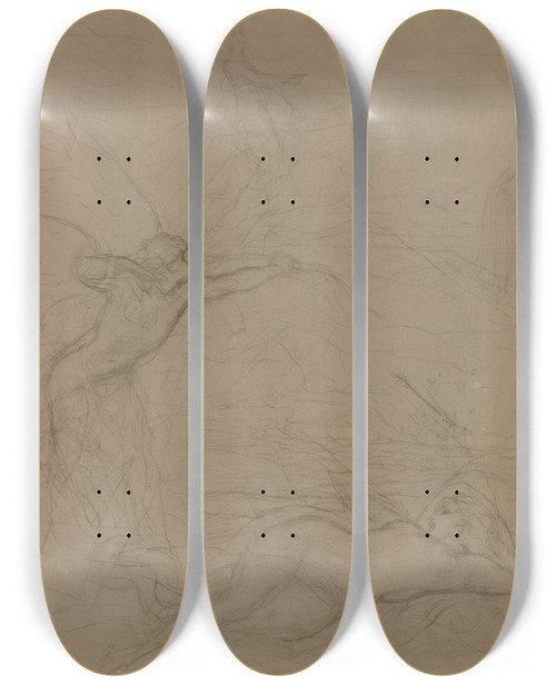 Triptych art skateboard deck of Victor Mller Liegender Weiblicher Akt Mit Bogenschieendem Jngling by Victor Muller (1829-1871)