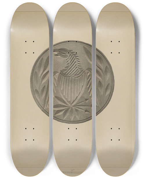 Triptych art skateboard deck of Charles Von Urban Pa German Butter Stamp by Charles Von Urban