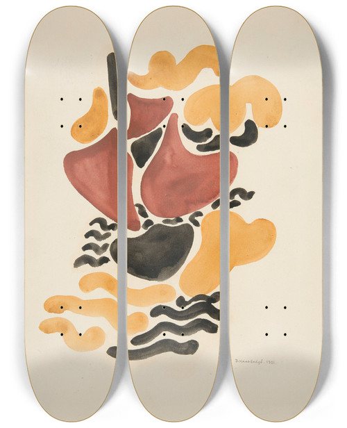 Triptych art skateboard deck of David Kakabadz Abstraction Based On Flower Forms Iv by David Kakabadze (1889-1952)