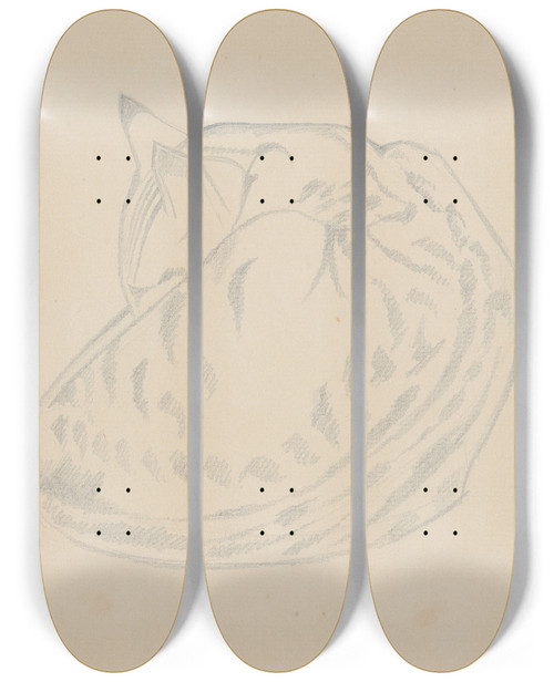 Triptych art skateboard deck of Henri Gaudierbrzeska Cat Sleeping by Henri Gaudier-Brzeska (1891-1915)