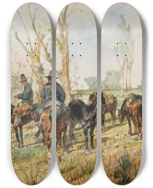 Triptych art skateboard deck of Giovanni Fattori Butteri In Maremma by Giovanni Fattori (1825-1908)