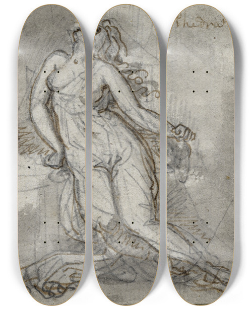 Triptych art skateboard deck of David Humbert De Superville Phaedra Getourmenteerde Vrouw_1 by David Humbert De Superville (1770-1849)