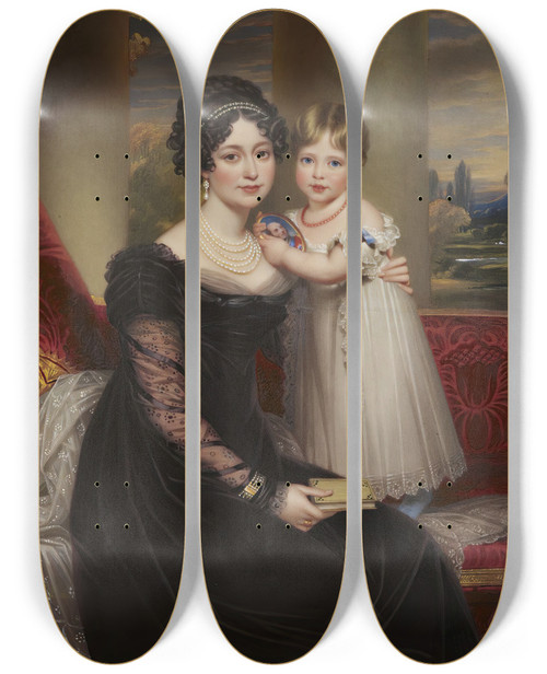 Triptych art skateboard deck of Henry Bone The Duchess Of Kent With Her Daughter The Future Queen Victoria by Henry Bone (1755-1834)