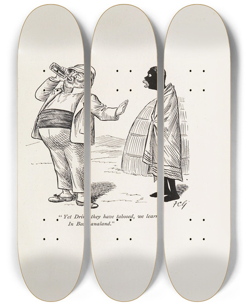 Triptych art skateboard deck of Sir Wilfrid Lawson Cartoons In Rhyme And Line Pl32 by Sir Wilfrid Lawson (1829-1906)