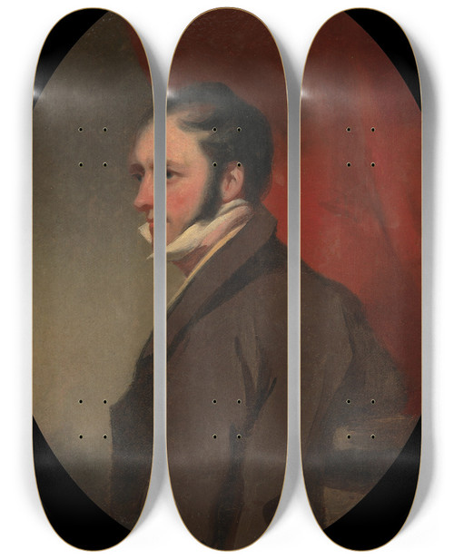 Triptych art skateboard deck of George Chinnery A Man Called W C Hunter by George Chinnery (1774-1852)