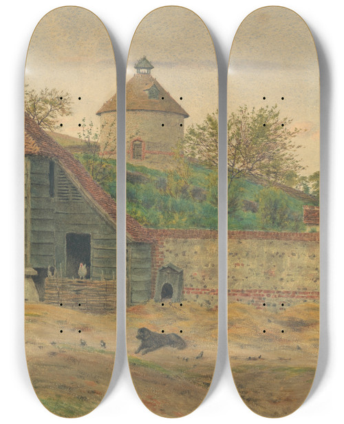 Triptych art skateboard deck of George Price Boyce Dovecote At Streatley by George Price Boyce (1826-1897)