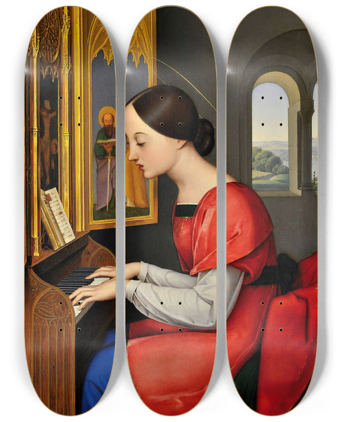 Triptych art skateboard deck of Anton Josef Drger St Cecilia by Anton Josef Drager (1794-1833)