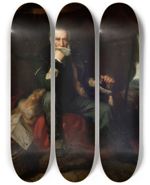 Triptych art skateboard deck of Henryk Rodakowski Portrait Of General Henryk Dembiski by Henryk Rodakowski (1823-1894)
