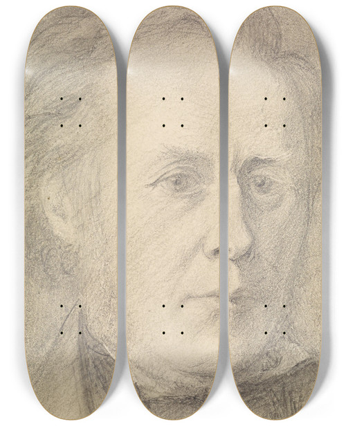Triptych art skateboard deck of Dante Gabriel Rossetti Portrait Of Major Calder Campbell by Dante Gabriel Rossetti (1828-1882)