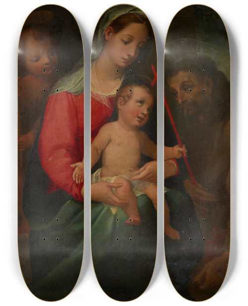 Triptych art skateboard deck of Vincenzo Rustici Madonna And Child With The Infant Saint John The Baptist And Saint Francis by Vincenzo Rustici (1556-1632)