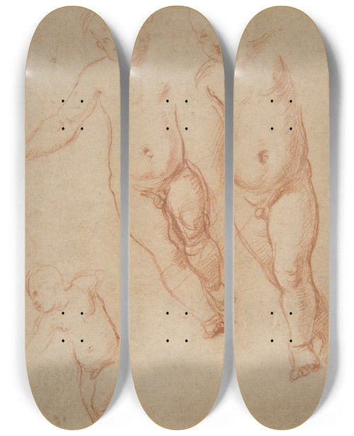Triptych art skateboard deck of Raphael Studies Of The Christ Child by Raphael (1483-1520)
