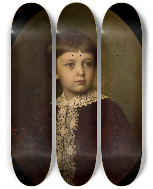 Triptych art skateboard deck of Leopold Horowitz Portrait Of A Boy by Leopold Horowitz (1838-1917)