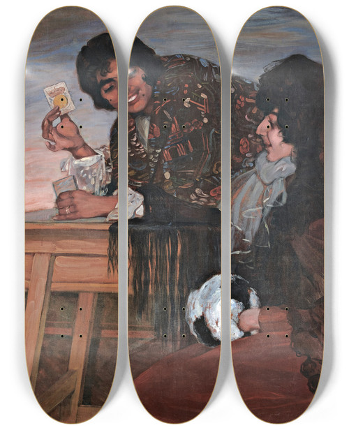 Triptych art skateboard deck of Ignacio Zuloaga La Mejor Suerte Good Fortune by Ignacio Zuloaga (1870-1945)