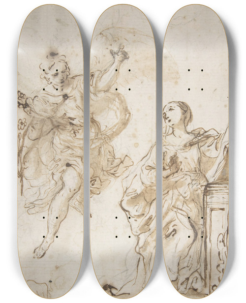 Triptych art skateboard deck of Antonio Gionima The Annunciation by Antonio Gionima (1697-1732)