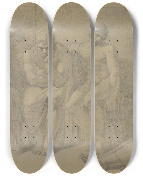 Triptych art skateboard deck of Eberhard Von Wchter Drei Freunde Besuchen Hiob Um Ihn Zu Trsten by Eberhard Wachter