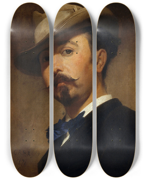 Triptych art skateboard deck of Antoni Caba Portrait Of The Painter Joaquim Vayreda by Antoni Caba (1838-1907)