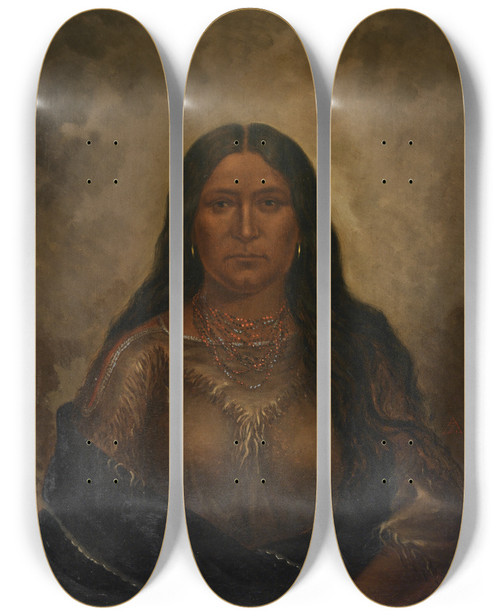 Triptych art skateboard deck of Antonio Zeno Shindler Chankuwashtemine Good Road Woman by Antonio Zeno Shindler (1823-1899)