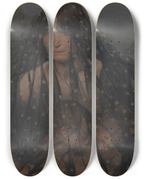 Triptych art skateboard deck of Lon Frdric Allegory Of The Night by Frederic Leon (1856-1940)