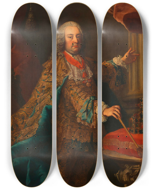 Triptych art skateboard deck of Martin Van Meytens Kaiser Franz I Stephan Von Lothringen_1 by Martin Van Meytens (1695-1770)