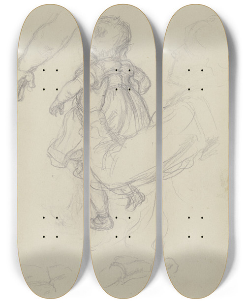 Triptych art skateboard deck of Julius Hamel Studienblatt Das Kind Der Flehenden Helfensteinerin Im Bauernkrieg_2 by Julius Hamel (1834-1907)