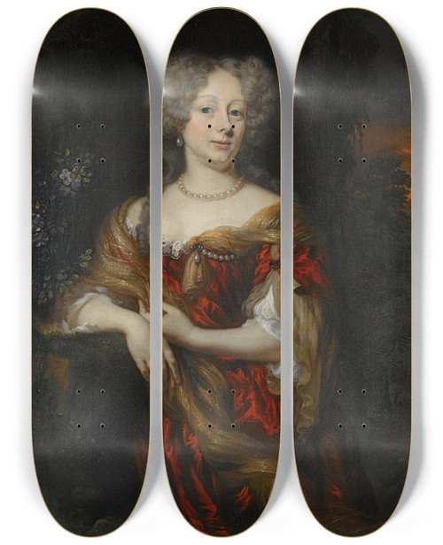 Triptych art skateboard deck of Nicolaes Maes Portrait Of A Lady_2 by Nicolaes Maes (1634-1693)