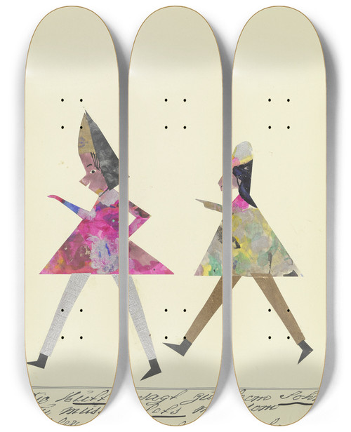 Triptych art skateboard deck of John Elsas Die Mutter Sagt Zu Ihrem Sohn by John Elsas (1851-1935)