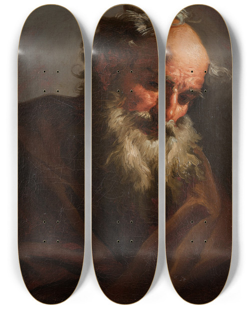 Triptych art skateboard deck of Petr Brandl Head Of An Old Man by Petr Brandl (1660-1735)