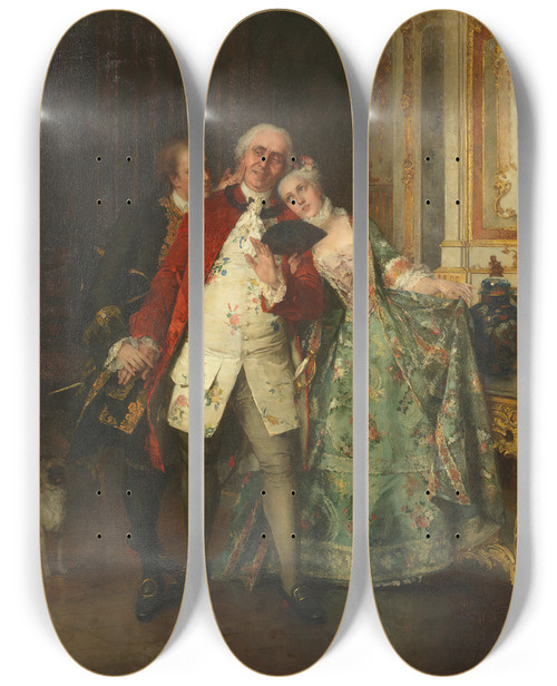 Triptych art skateboard deck of Carl Heinrich Hoff The Elder Die Bitte by Carl Heinrich Hoff the Elder (1838-1890)