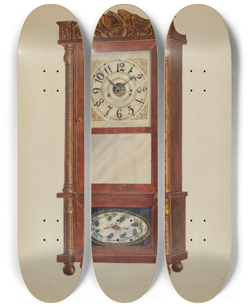 Triptych art skateboard deck of Francis Law Durand Shelf Clock by Francis Law Durand (1935)