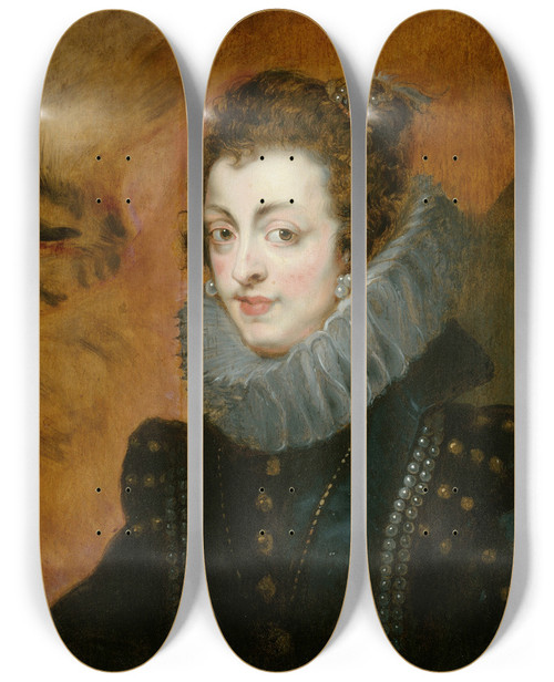 Triptych art skateboard deck of Follower Of Peter Paul Rubens Portrait Of Isabella Of Bourbon by Follower Of Peter Paul Rubens (1577-1640)