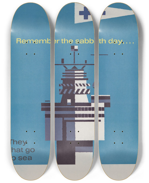 Triptych art skateboard deck of Joseph Binder Remember The Sabbath Day by Joseph Binder (1898-1972)