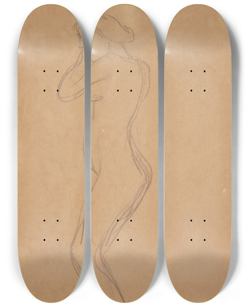 Triptych art skateboard deck of Harald Giersing Stende Kvindelig Model Set I Profil by Harald Giersing (1881-1927)