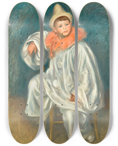 Triptych art skateboard deck of Pierreauguste Renoir The White Pierrot by Pierre-Auguste Renoir (1841-1919)